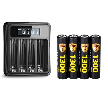 KOTSURU 【8馬赫】1.5V鋰電池1300mWh 4號4入 搭配液晶顯示鋰電池充電器