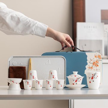 創新白瓷羊脂玉茶具套裝事事如意茶具商務公司禮盒裝便攜加印LOGO