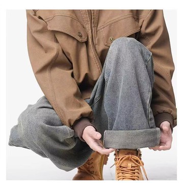 時尚潮流藍色牛仔褲男冬季新款休閒百搭寬鬆長褲男