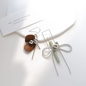 Naomi 原創設計 手工軟陶 幾何線條 蝴蝶結 純銀耳針耳環