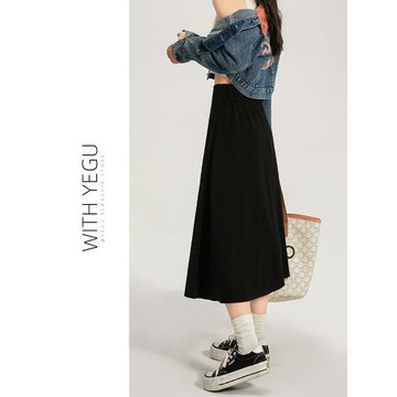 黑色西裝半身裙子女梨形身材垂墜感a字傘裙氣質高級感毛呢中長裙