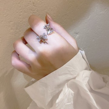 歐美個性鋯石戒指鑲鉆蝴蝶結開口指環韓國網紅氣質設計精致手飾女