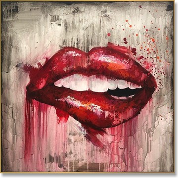 大型抽像紅唇油畫，原創紋理美術現代風格