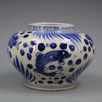 明嘉靖青花魚澡紋罐仿古出土老貨瓷器古董古玩家居擺件老貨收藏1入