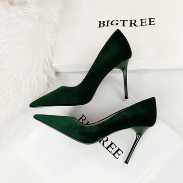 2024春秋新款性感簡約純色西施絨宴會高跟鞋細跟高跟淺口尖頭單鞋