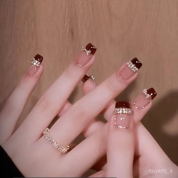 💕純手工💕【灼灼其華】手工穿戴甲 顯白美甲貼片 法式美甲甲片 帶鑽指甲片 貓眼穿戴甲 簡約穿戴甲 紅色穿戴甲 中方穿戴甲