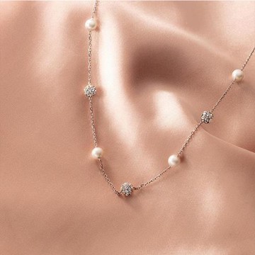 【ANGEL】鎖住內心貝珠圓鑽長款項鍊(銀色)