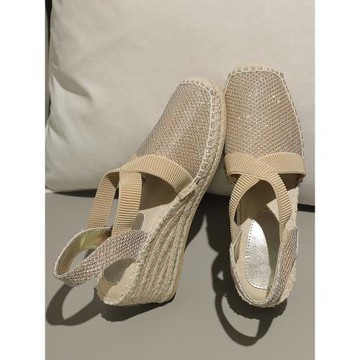 坡跟漁夫鞋2026夏季金色松糕鞋增高厚底包頭草編亞麻高跟涼鞋女