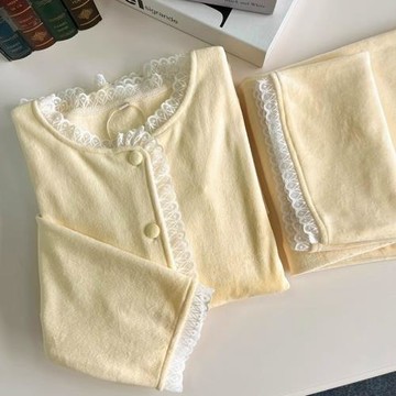 趙露思同款秋冬季睡衣女海島絨加厚保暖套裝可愛蕾絲花邊家居服