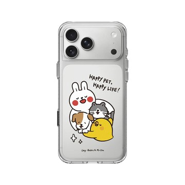 iPhone 17 Pro Max Clear Case（相機按鈕） 透明 - 懶散兔與啾先生 Lazy Rabbit and Mr.Chu - Happy pet Happy life
