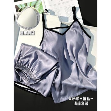 自帶胸墊冰絲睡衣女款夏季吊帶簡約高級感2025新款夏天一體家居服
