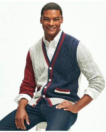 Brooks Brothers Men's Tennis Fun Cardigan In Supima Cotton | Grey | Size Large