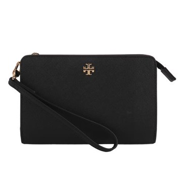 TORY BURCH - 小雙T防刮皮革雙層掛帶大手拿包(黑)