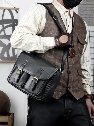 休閒真皮單肩包 / 側背包 / 大容量機車免運費差包 / 斜挎包 / 黑色