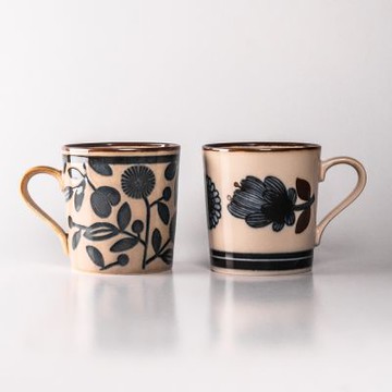 上作美器 日本製復古花繪馬克杯(兩件組340ml對杯/夫妻杯/水杯/茶杯/咖啡杯)