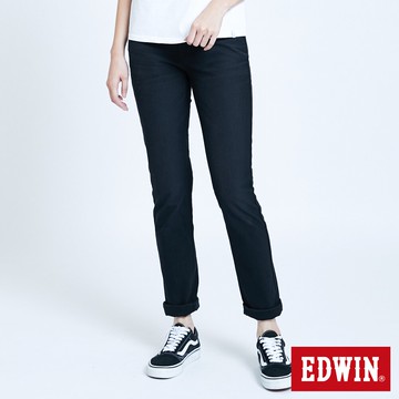 特降品↘EDWIN JERSEYS 迦績 EJ3 超彈中直筒牛仔褲-女款 黑色 STRAIGHT