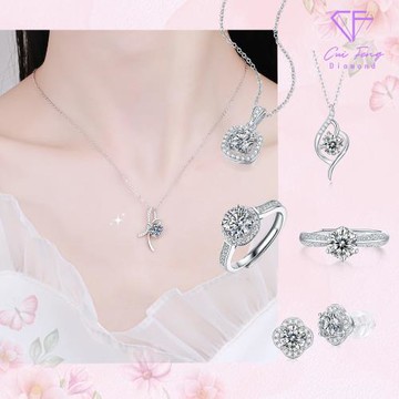 【CF鑽飾】莫桑鑽純銀珠寶合輯 1克拉 女戒 戒子 鑽戒 項鍊 手鍊 耳環 戒指 (新年禮物 情人節 生日送禮 求婚 告白)