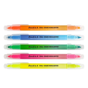 Double A 雙頭螢光筆/雙色螢光筆 5色組(螢光深+淺五色)