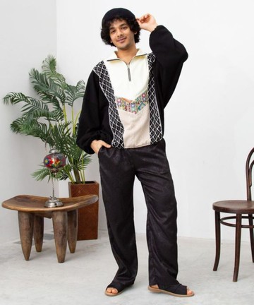 【熱門預購】民俗風拼接高領上衣 (3色) CTK-6106