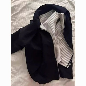 男士夾克 休閒外套 美式潮流雙面穿條紋翻領廓形夾克男女春秋季新款街頭外套1001
