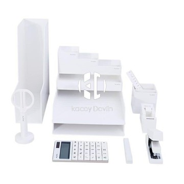 桌面整理13件套極簡風辦公桌面收納套裝書立訂書機文件架【聚物優品】