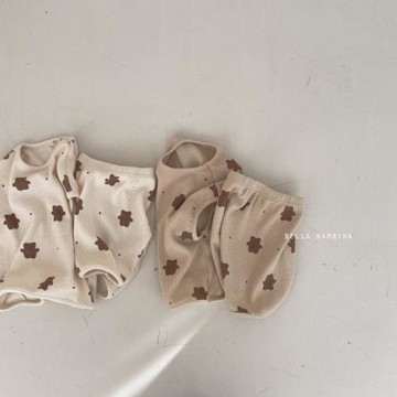 夏季寶寶無袖卡通可愛T恤短褲兩件套嬰兒華夫格寬松休閑套裝韓版