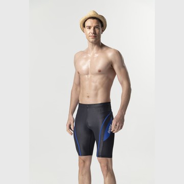 莫妮娜 台灣製 大男 衝浪必備 七分泳褲 藍線橄欖拼接 黑色 -L