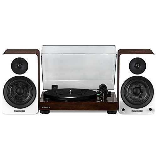 Fluance RT81 Elite High Fidelity Vinyl Turntable (Walnut) with Ai61 Powered 6.5" Stereo Bookshelf Speakers (White Walnut), Diamond Stylus,  並行輸入品