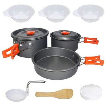 鍋具套裝3-4人野營鍋具野營炊具套裝硬質氧化戶外鍋具