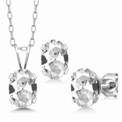  シンセティック ホワイトサファイア ネックレス ピアス セット レディース 9月 誕生石 一粒 大粒 シンプル