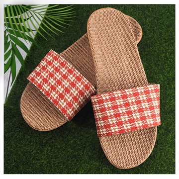 千鳥格亞麻拖鞋-女用-紅色-26.5cm