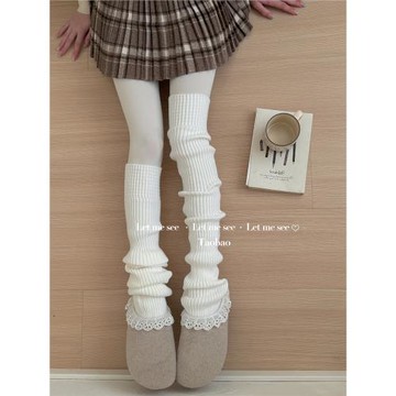 LET ME SEE春秋季新純色系少女針織腿套小腿襪辣妹過膝襪送蝴蝶結