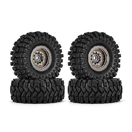 INJORA Black Coating Brass 1.0 Beadlock Wheel Tires Set for Axial