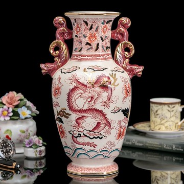 英國製麥森Masons手繪金奢華吉祥龍騰1992限量陶瓷大花瓶30公分