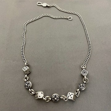 925純銀馬鞭坦克鏈骰子拼接骰子時尚剋克羅心泰銀潮人款韓版項鏈