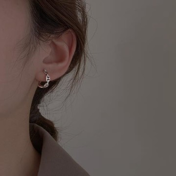 925純銀鏈條耳環女年新款潮復古泰銀耳圈酷帥豬鼻子甜酷耳飾