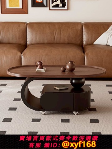 {可打統編 保固一年}中古風可移動小茶幾家用客廳小戶型沙發邊幾橢圓形實木儲物小推車