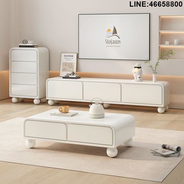 免運 開立發票 電視櫃 收納櫃 儲物櫃 落地櫃 背景櫃 奶油風電視櫃茶幾組合客廳家用現代極簡風小戶型圓角落地電視機櫃 支持訂製