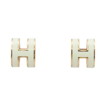 HERMES 愛馬仕 白色法瑯 Mini Pop H 耳環 【二手名牌BRAND OFF】