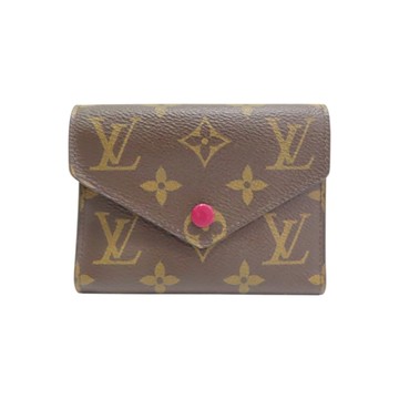 LOUIS VUITTON LV 路易威登 棕/紫紅色 原花帆布 Victorine 三折短夾 M41938 【二手名牌BRAND OFF】