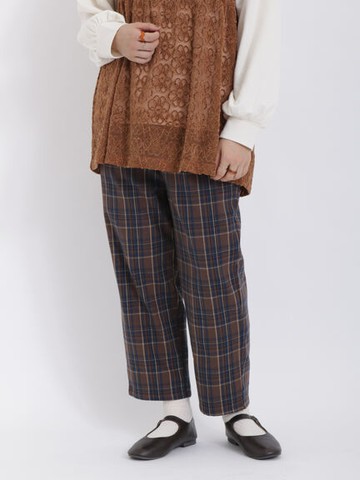 經典格紋配色/素面後鬆緊腰設計長褲(FL34L0F1080) - Samansa Mos2