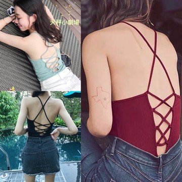 ＊L3🔥性感背後交叉🍏tiffany綠緊身挖背外穿小背心小可愛顯瘦上衣