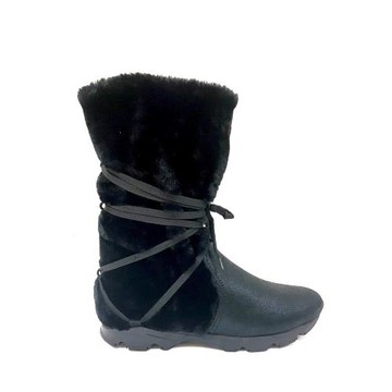 【WENG COLLECTION】Sports Luxe 運動毛毛綁帶長靴 黑 (溫暖時尚 寬楦好穿舒適)