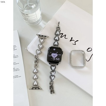 適用AppleWatch 偏光愛心金屬錶帶 蘋果手錶錶帶 手錶帶 替換帶 適用 38/40/42/41/44/45mm