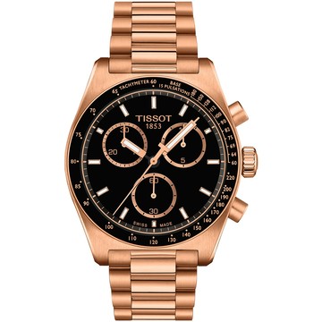 TISSOT 官方授權 PRS516 經典時尚三眼計時錶/黑X玫瑰半/40mm/T1494173305100