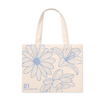 韓國 Mardi Mercredi CANVAS BAG TRIPLE FLOWER 雛菊帆布托特包 奶油白藍色CREAM BLUE