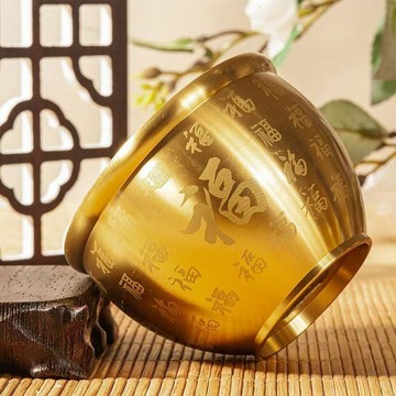 🔥臺灣出貨🔥黃銅米缸黃銅刻字百福缸聚寶盆臥室客廳書房桌面擺件百福水缸擺件