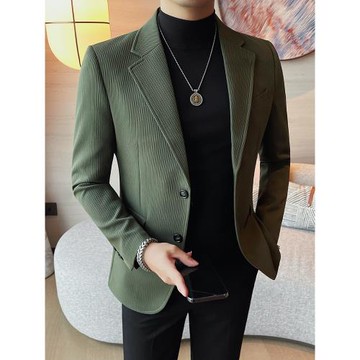 暗條紋西裝外套男秋冬季商務休閑百搭時尚潮流修身高品質西服上衣