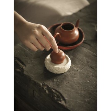 浮雕蓋置陶瓷蓋托湖田窯青釉茶道配件手工雕刻壺托杯墊杯托茶托