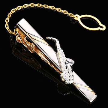 台灣現貨 時尚男士商務正裝領帶夾子 高檔西裝婚禮領帶夾 金色薩克斯